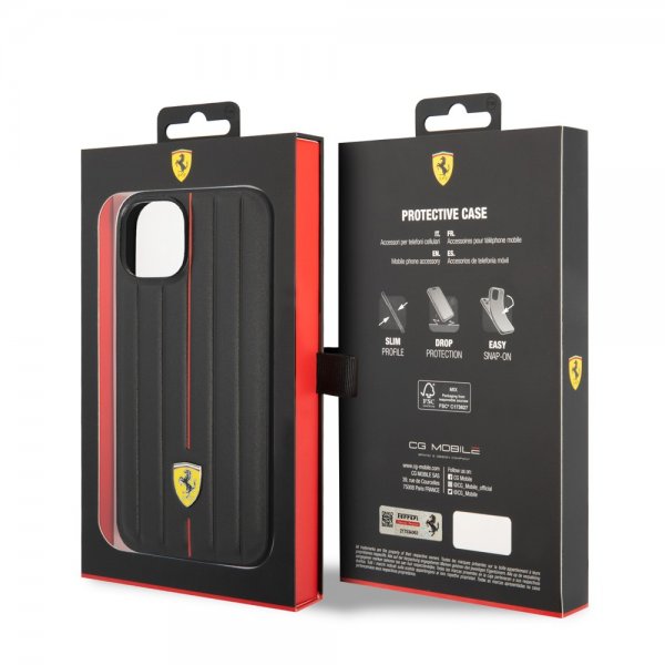 Ferrari iPhone 14 Plus Deksel Embossed Stripes Rød