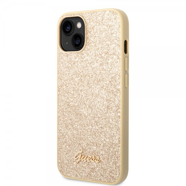Guess iPhone 14 Plus Deksel Glitter Flakes Metal Logo Gull