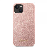 Guess iPhone 14 Plus Deksel Glitter Flakes Metal Logo Rosa