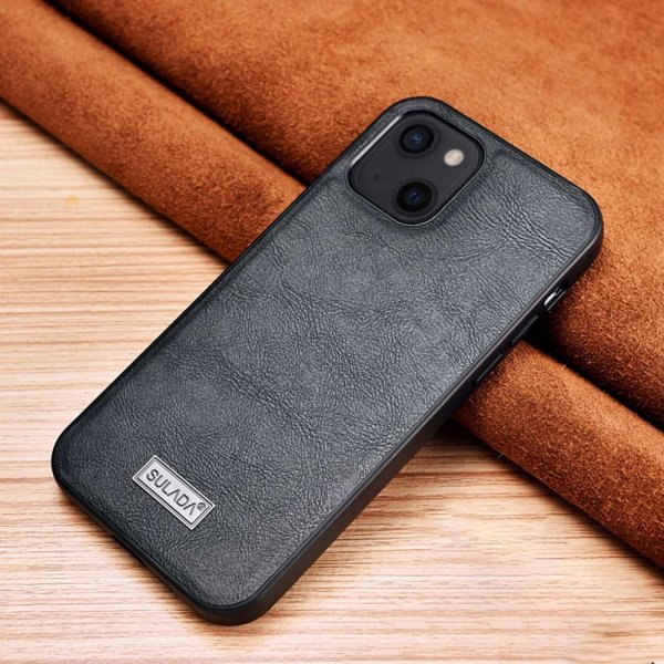 Sulada iPhone 14 Plus Deksel Skinntekstur Svart