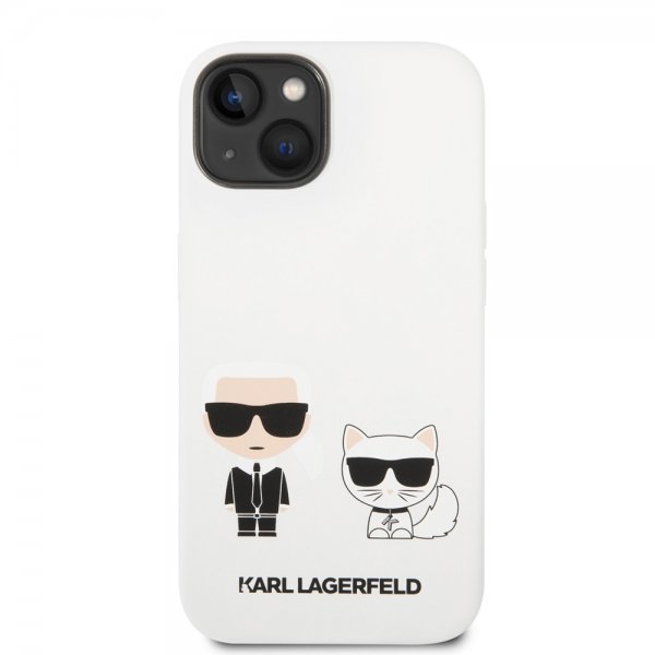Karl Lagerfeld iPhone 14 Plus Deksel Liquid Silicone Karl & Choupette Hvit