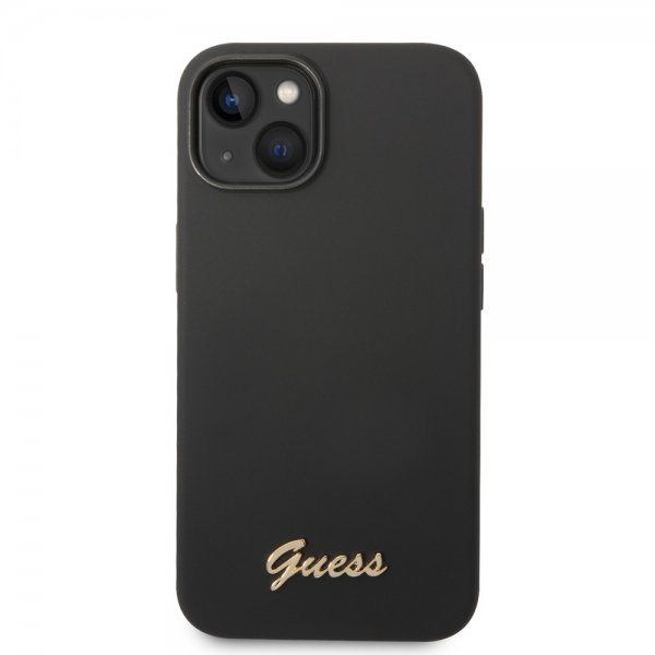 Guess iPhone 14 Plus Deksel Liquid Silicone Metal Logo Svart
