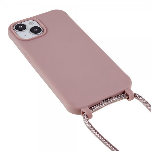 iPhone 14 Plus Deksel med Stropp Mørkerosa