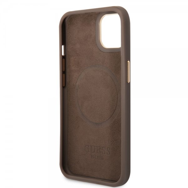 Guess iPhone 14 Plus Deksel Metal Plate Logo MagSafe Brun