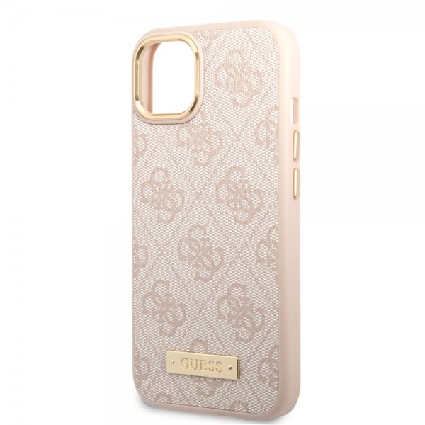 Guess iPhone 14 Plus Deksel Metal Plate Logo MagSafe Rosa