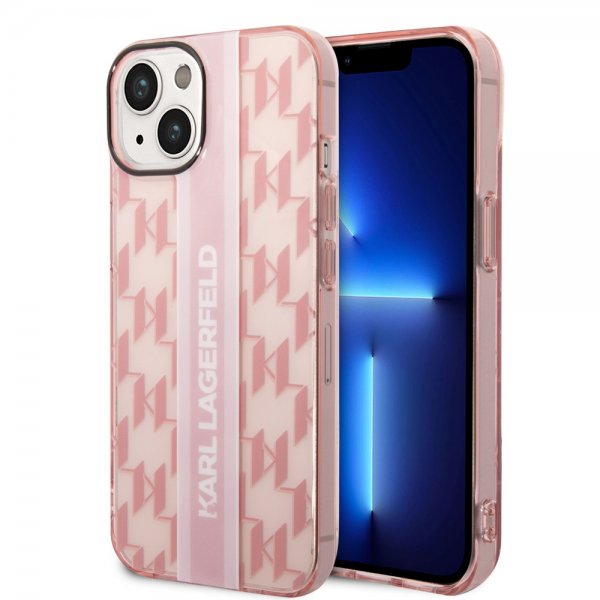 Karl Lagerfeld iPhone 14 Plus Deksel Monogram Vertical Stripe Rosa