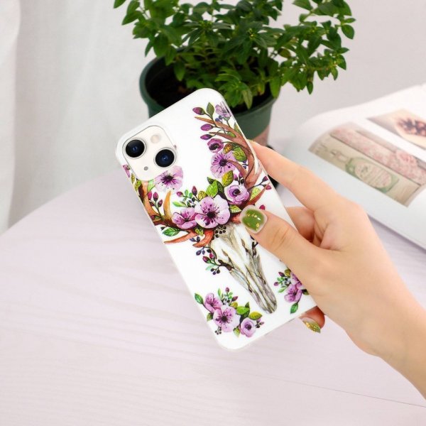 iPhone 14 Plus Deksel Motiv Blomster Og Hjort