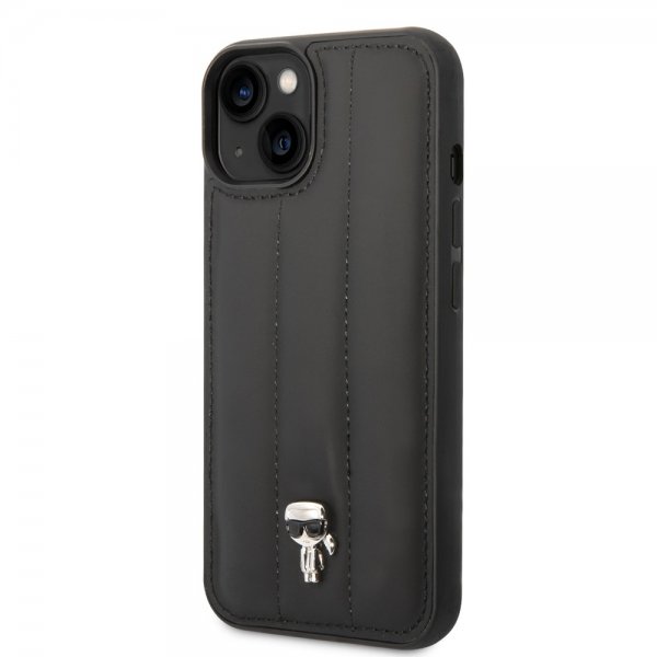 Karl Lagerfeld iPhone 14 Plus Deksel Quilted Nylon Puffy Case Ikonik Pin Svart