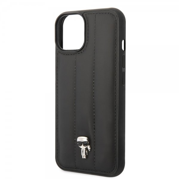 Karl Lagerfeld iPhone 14 Plus Deksel Quilted Nylon Puffy Case Ikonik Pin Svart