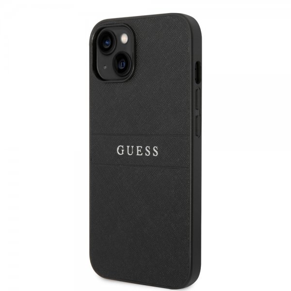 Guess iPhone 14 Plus Deksel Saffiano Metal Logo Stripes Svart