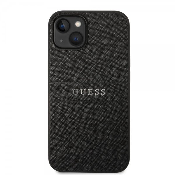Guess iPhone 14 Plus Deksel Saffiano Metal Logo Stripes Svart