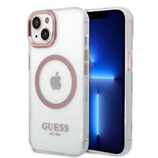 Guess iPhone 14 Plus Deksel Transparent MagSafe Rosa Transparent