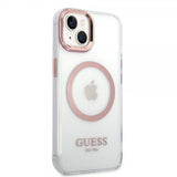 Guess iPhone 14 Plus Deksel Transparent MagSafe Rosa Transparent