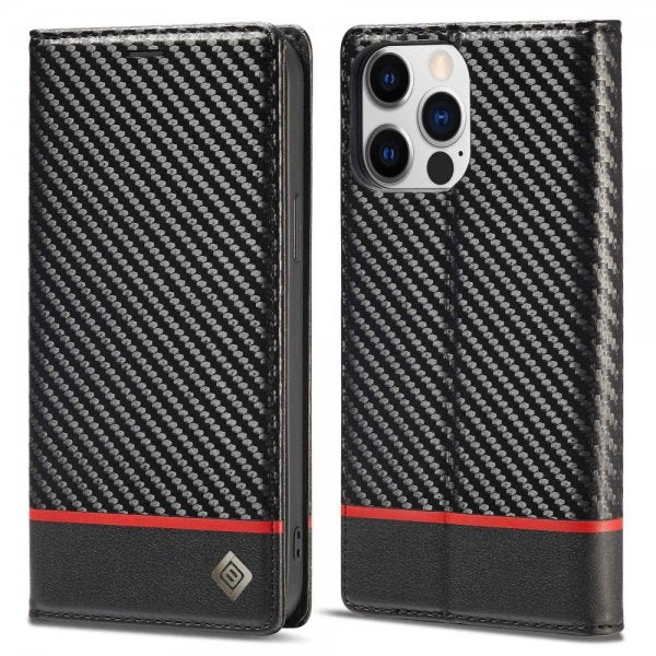 Lc.Imeeke iPhone 14 Pro Etui Karbonfibertekstur Rød Stripe Horizontal