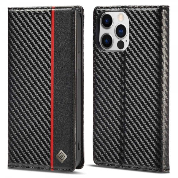 Lc.Imeeke iPhone 14 Pro Etui Karbonfibertekstur Rød Stripe Vertical