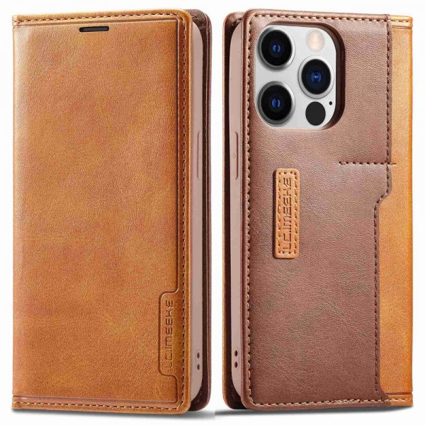 Lc.Imeeke iPhone 14 Pro Etui Kortlomme Utside Brun