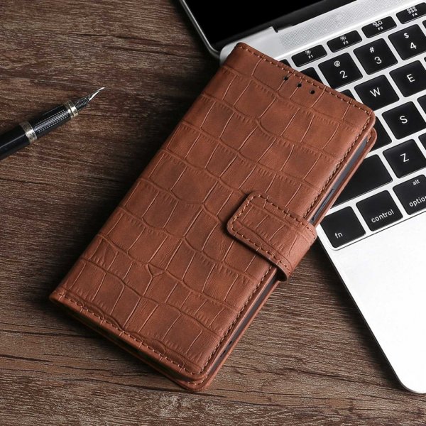 iPhone 14 Pro Etui Krokodillemønster Brun