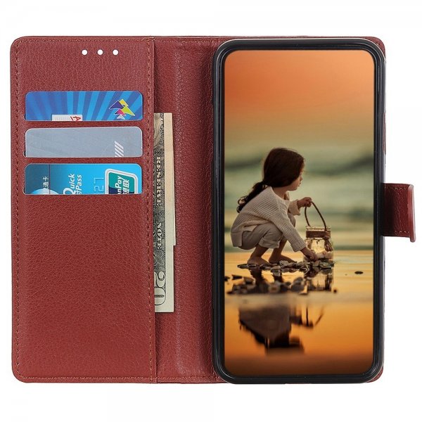 iPhone 14 Pro Etui Litchi Brun