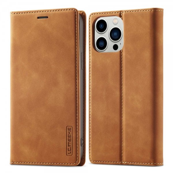 Lc.Imeeke iPhone 14 Pro Etui med Kortlomme flipp Brun