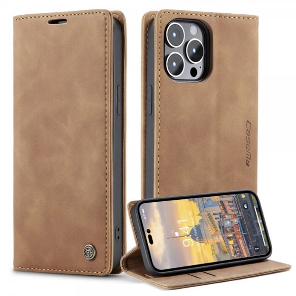 CaseMe iPhone 14 Pro Etui Retro Flip Brun