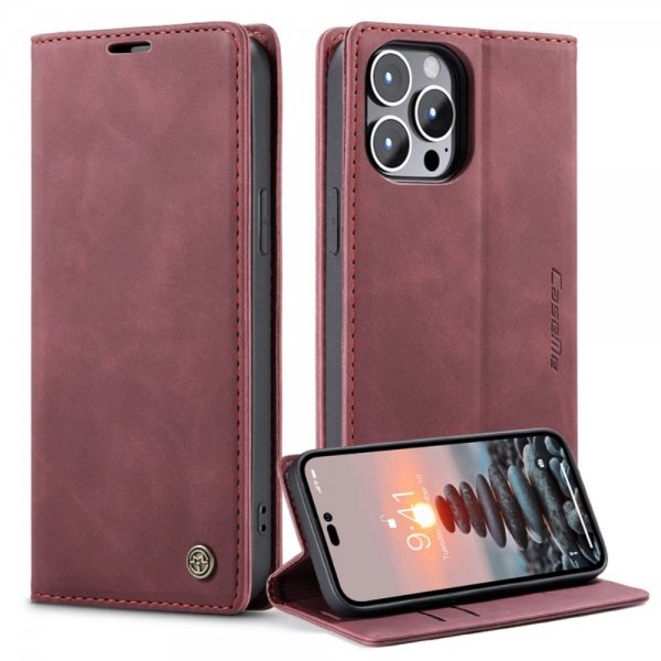 CaseMe iPhone 14 Pro Etui Retro Flip Rød