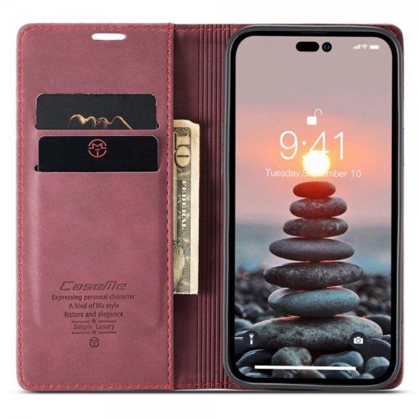 CaseMe iPhone 14 Pro Etui Retro Flip Rød