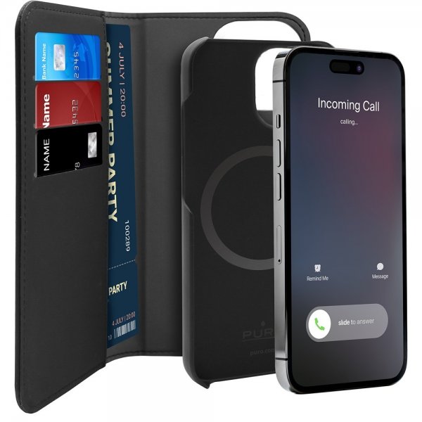 Puro iPhone 14 Pro Max Etui Detachable MagSafe Wallet Case Svart