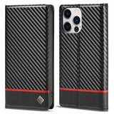 Lc.Imeeke iPhone 14 Pro Max Etui Karbonfibertekstur Rød Stripe Horizontal