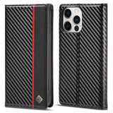 Lc.Imeeke iPhone 14 Pro Max Etui Karbonfibertekstur Rød Stripe Vertical