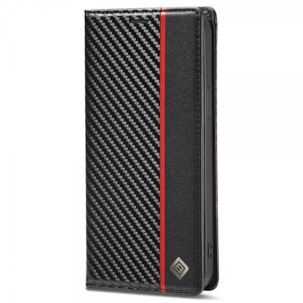 Lc.Imeeke iPhone 14 Pro Max Etui Karbonfibertekstur Rød Stripe Vertical