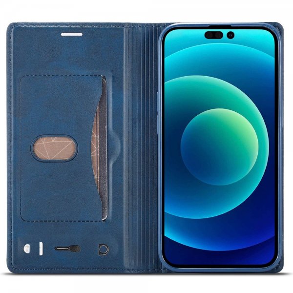 Lc.Imeeke iPhone 14 Pro Max Etui Kortlomme Utside Blå