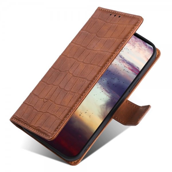 iPhone 14 Pro Max Etui Krokodillemønster Brun
