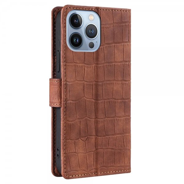 iPhone 14 Pro Max Etui Krokodillemønster Brun