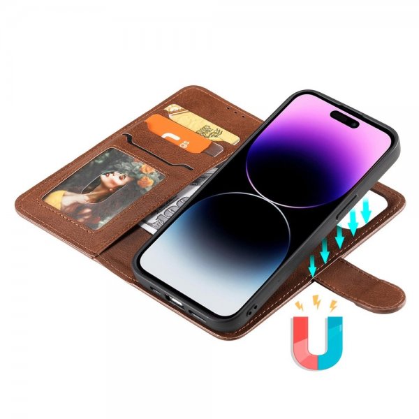 iPhone 14 Pro Max Etui Avtagbart Deksel KT Leather Series-3 Brun