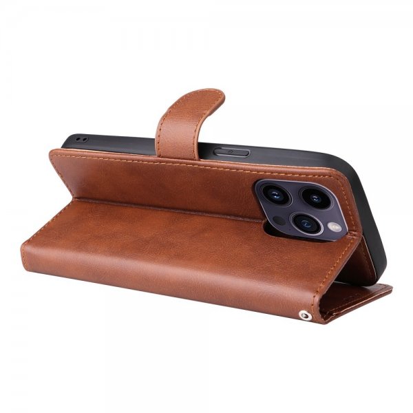 iPhone 14 Pro Max Etui Avtagbart Deksel KT Leather Series-3 Brun