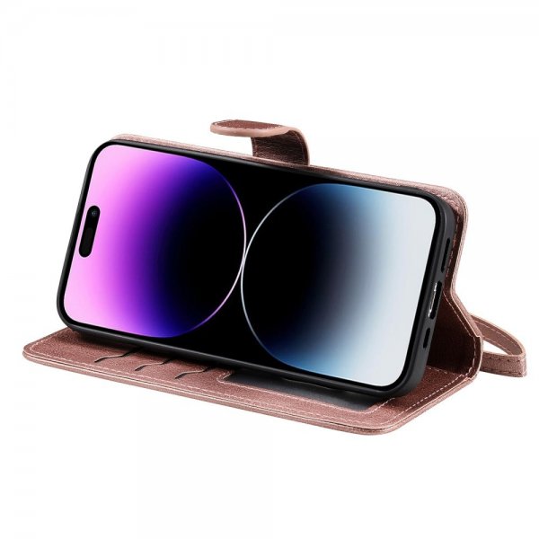 iPhone 14 Pro Max Etui Avtagbart Deksel KT Leather Series-3 Rosegull