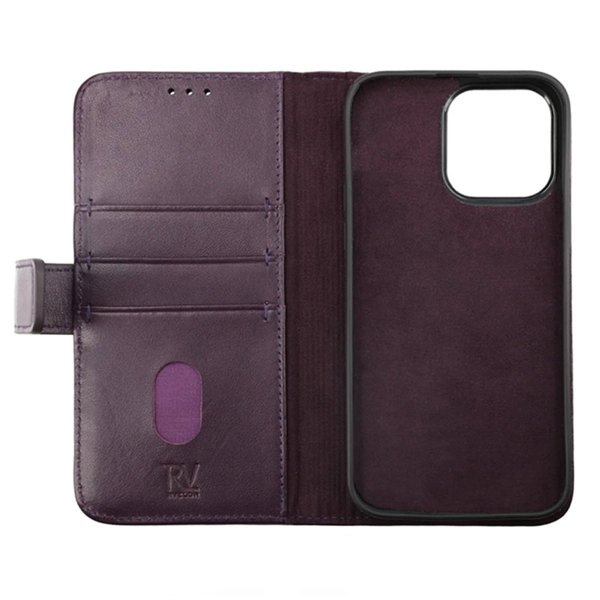 Rvelon iPhone 14 Pro Max Etui Ekte Skinn Lilla