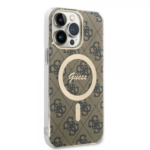 Guess iPhone 14 Pro Max Deksel 4G Pattern MagSafe Brun