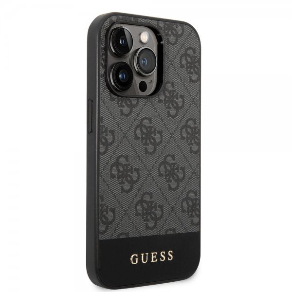 Guess iPhone 14 Pro Max Deksel Bottom Stripe Metal Logo Grå