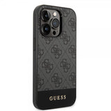 Guess iPhone 14 Pro Max Deksel Bottom Stripe Metal Logo Grå