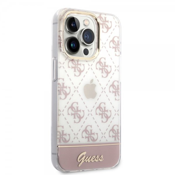 Guess iPhone 14 Pro Max Deksel Bottom Stripe Script Logo Rosa