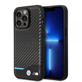 BMW iPhone 14 Pro Max Deksel Carbon Effect Printed Logo Svart