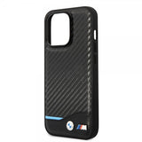 BMW iPhone 14 Pro Max Deksel Carbon Effect Printed Logo Svart