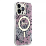 Guess iPhone 14 Pro Max Deksel Flower MagSafe Rosa