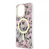 Guess iPhone 14 Pro Max Deksel Flower MagSafe Rosa