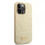 Guess iPhone 14 Pro Max Deksel Glitter Flakes Metal Logo Gull