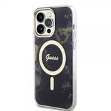 Guess iPhone 14 Pro Max Deksel Golden Marble MagSafe Svart