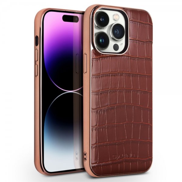 Qialino iPhone 14 Pro Max Deksel Krokodillemønster MagSafe Brun