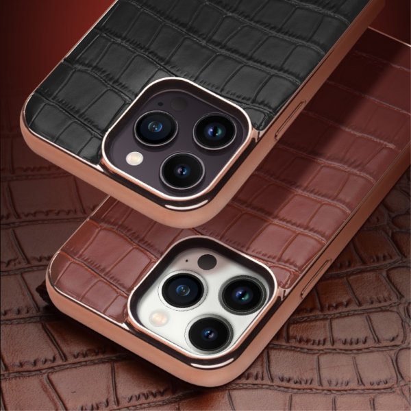 Qialino iPhone 14 Pro Max Deksel Krokodillemønster MagSafe Svart