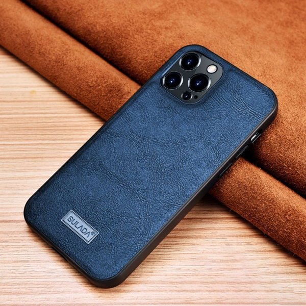 Sulada iPhone 14 Pro Max Deksel Skinntekstur Blå